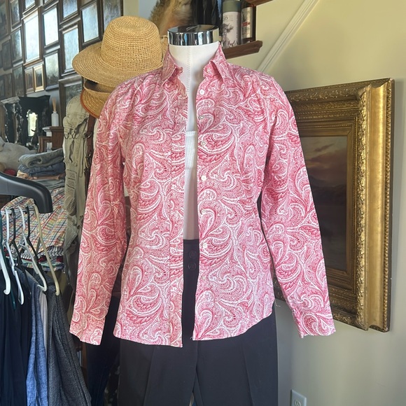 Talbots Tops - Talbots Sz 6P Red Paisley Button Down Wrinkle Resistant Like New